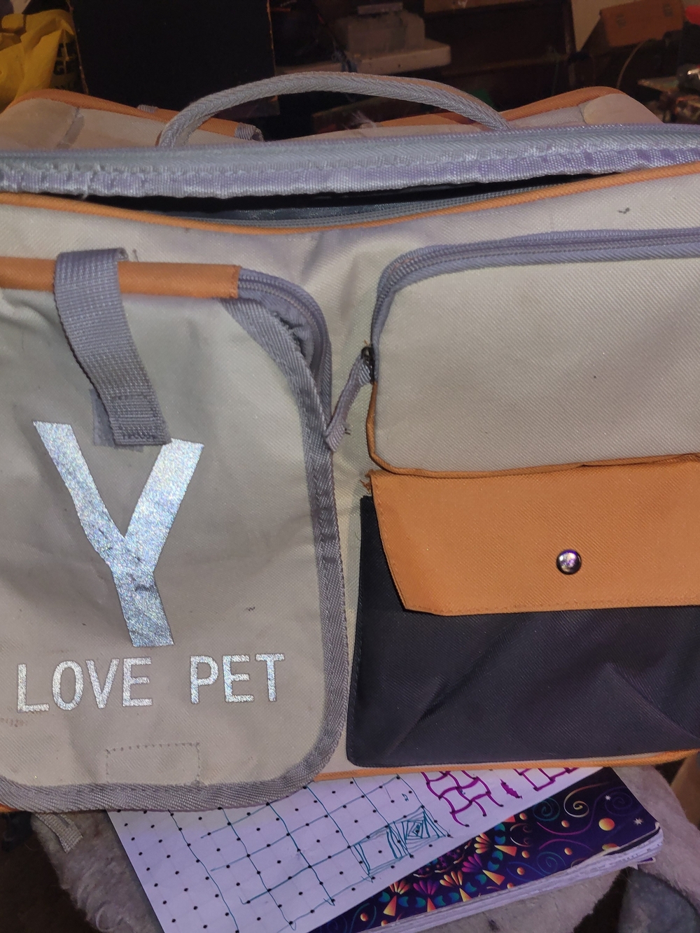 Small Pets Carrier Bag in Beige, Orange and Black